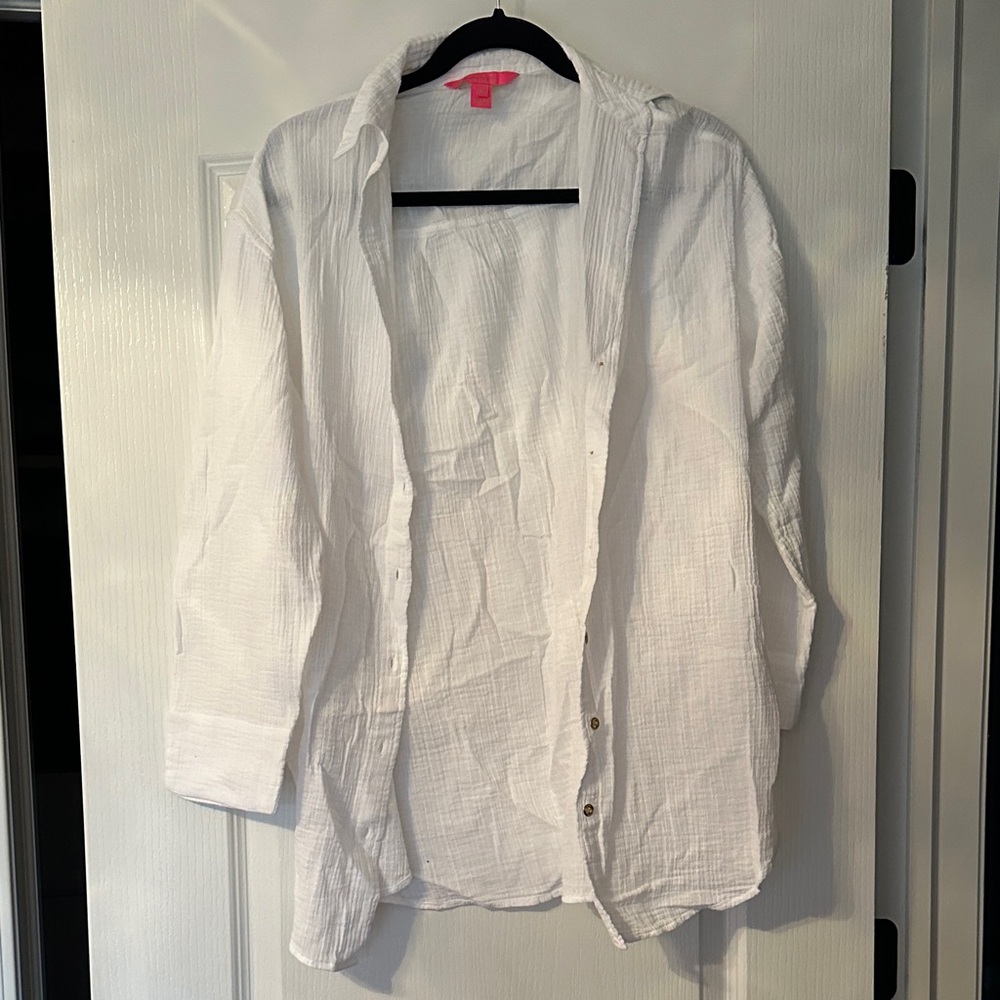 Lilly Pulitzer White Button-Down Cotton Gauze Shirt